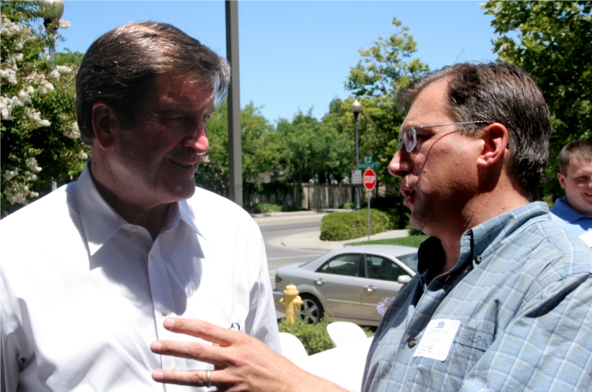 Congressman John Garamendi talks with Davis Mayor Joe Krovoza at the volunteer appreciation BBQ.